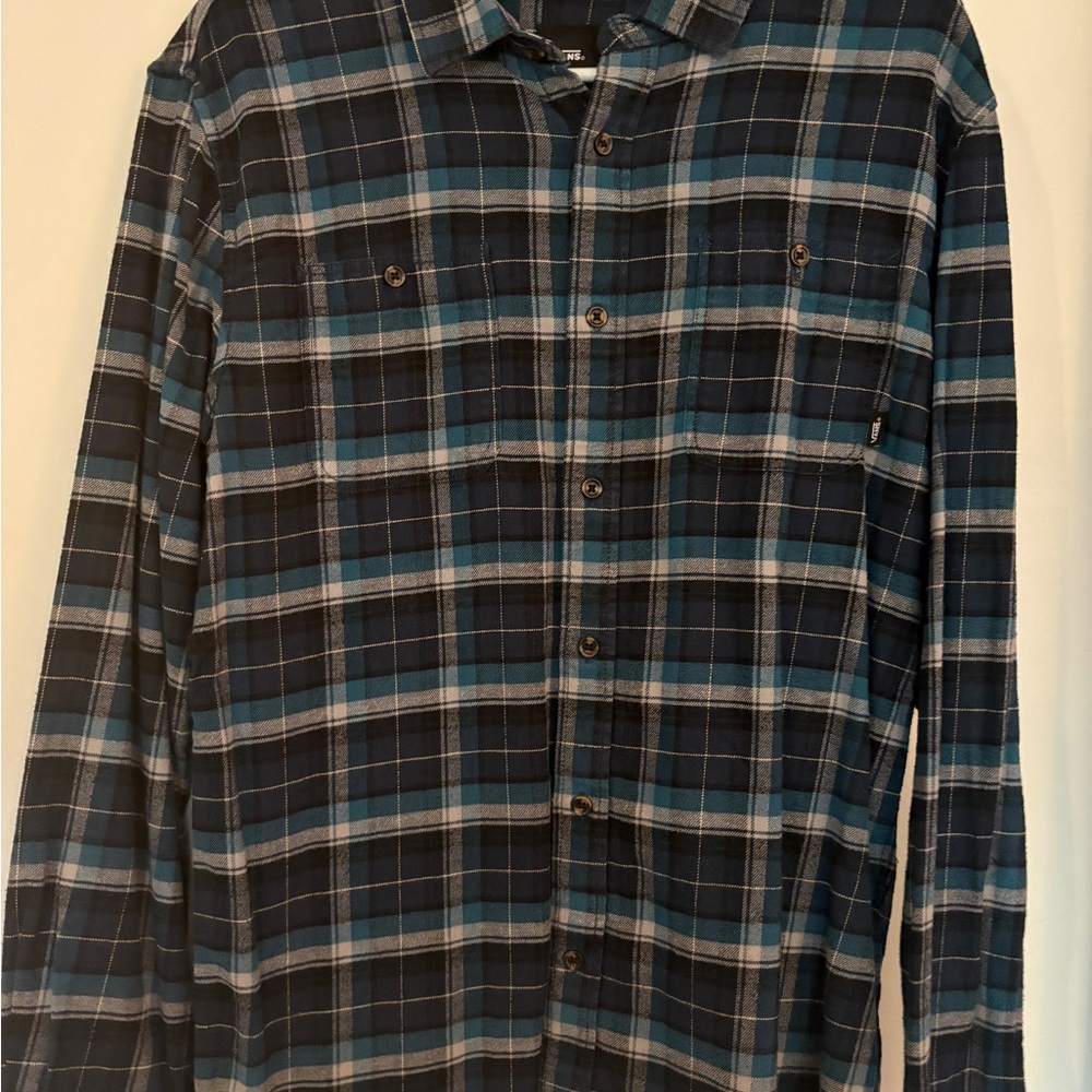 Vans Men's Navy and Teal Plaid Shirt